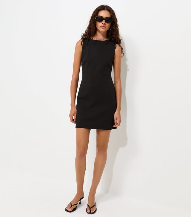 New Look Women's Black Ponte Shoulder Bow Sleeveless Mini Dress New Look - 2