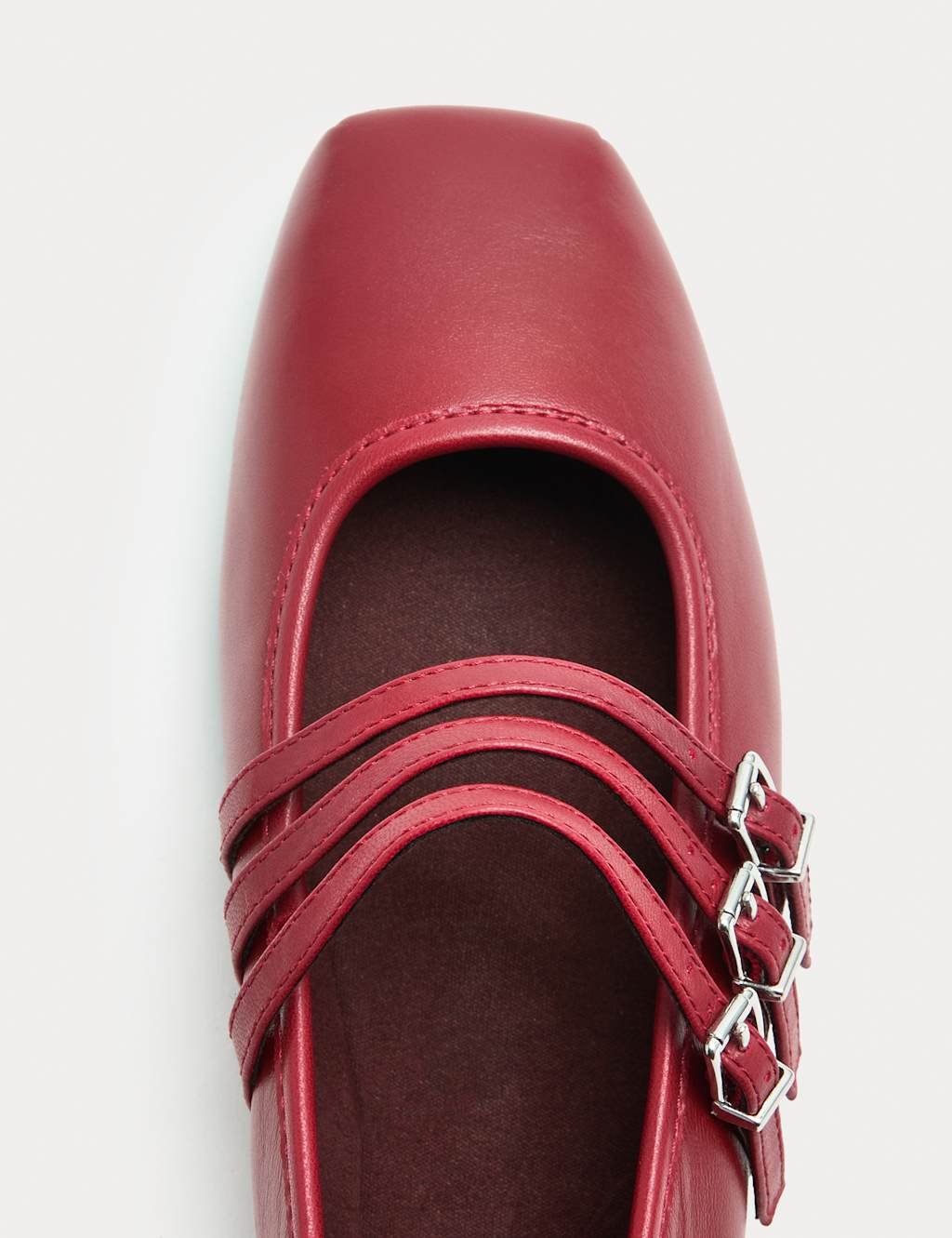 Marks & Spencer M&S Leather Triple Strap Mary Jane Ballet Pumps Dark Red - 2