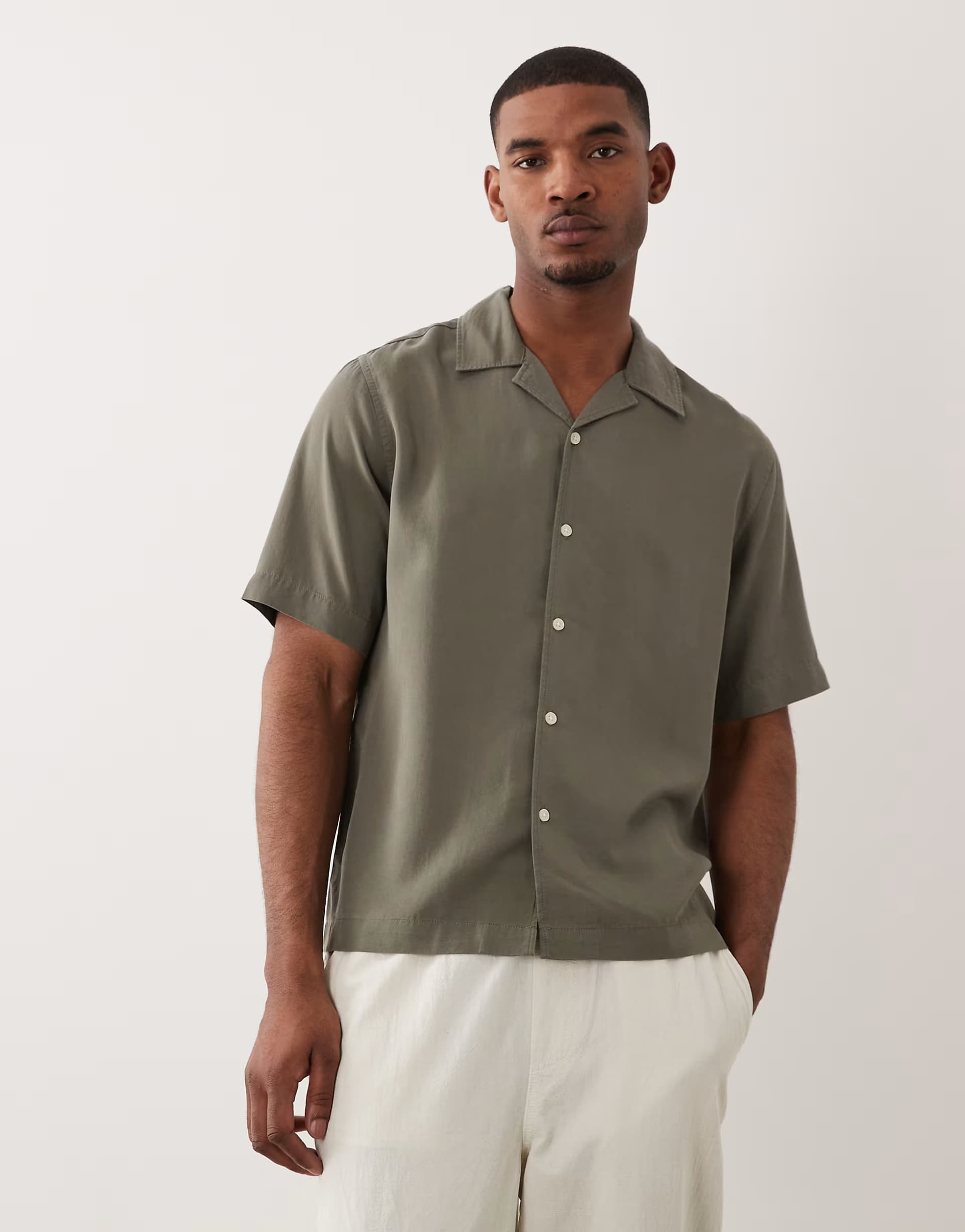 ASOS ONLY & SONS soft touch revere collar relaxed shirt in light grey