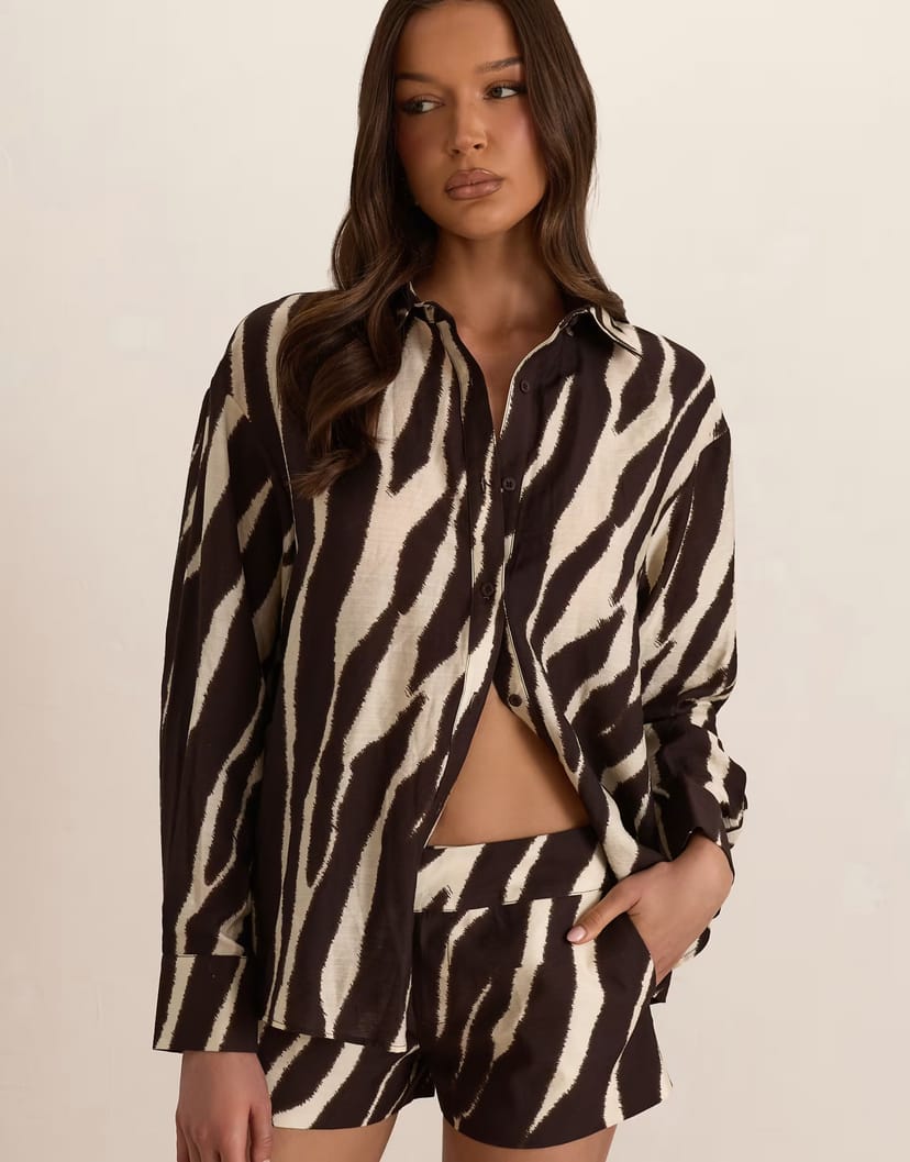 ASOS Missyempire Woven zebra structured shorts in brown - 1