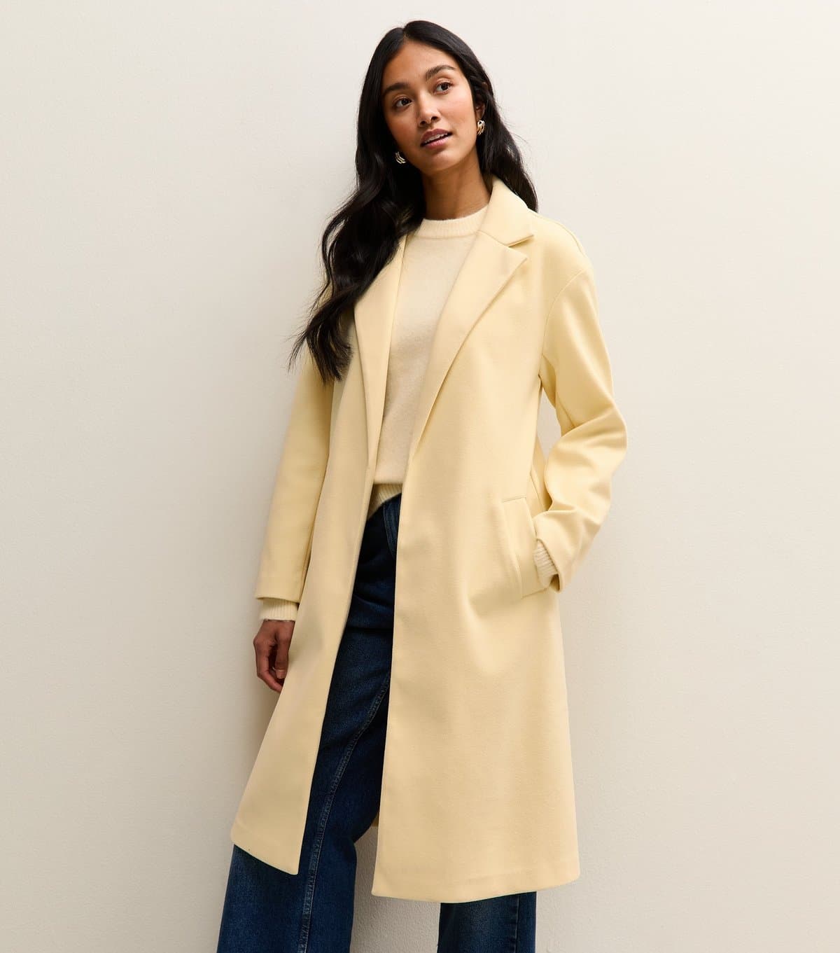 New Look Women's Light Yellow Open Front Longline Coat New Look