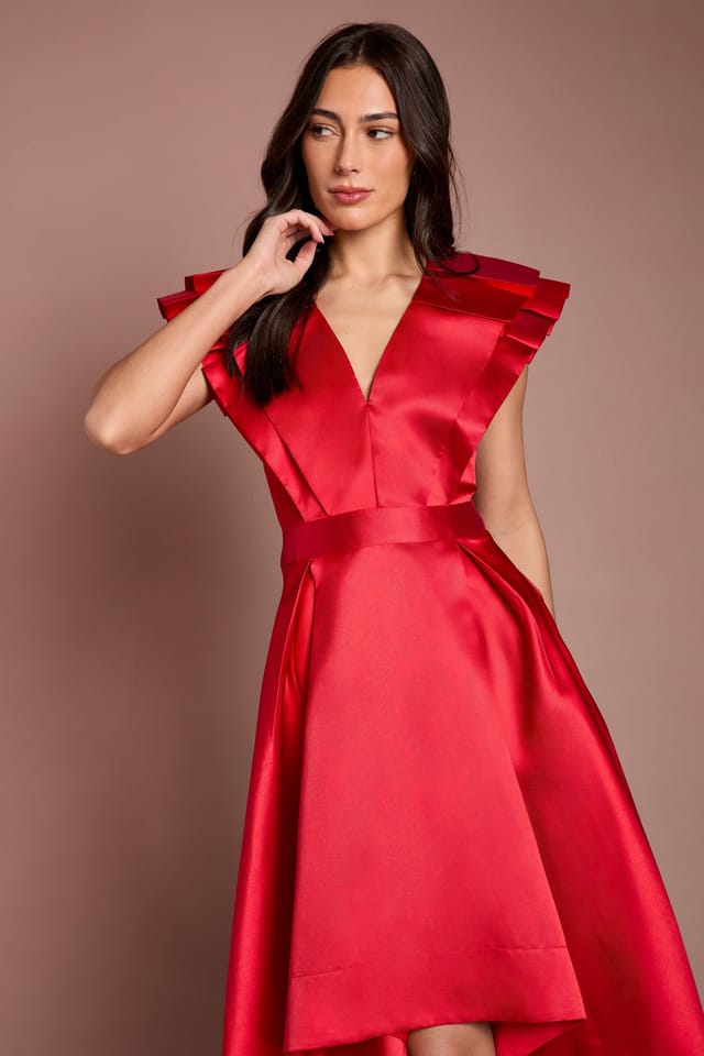 Coast Coast Women's Frill Sleeve V Neck Midi Dress in Flame Red - 2