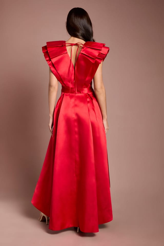 Coast Coast Women's Frill Sleeve V Neck Midi Dress in Flame Red - 3