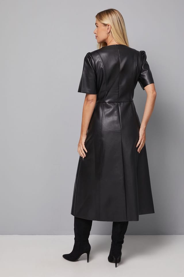 Wallis Wallis Women's Petite Faux Leather Zip Midi Dress in Black - 3