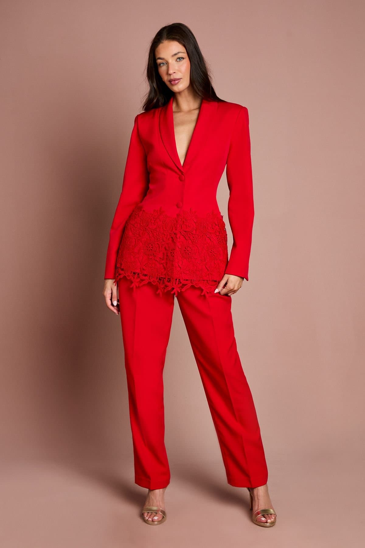 Coast Coast Women's Pleat Front Straight Leg Formal Trouser in Red
