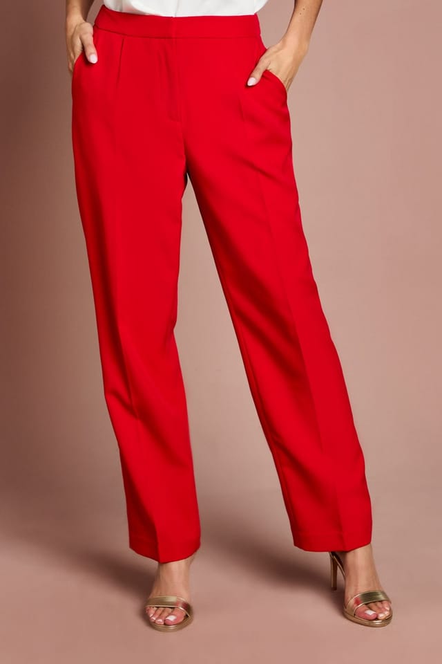Coast Coast Women's Pleat Front Straight Leg Formal Trouser in Red - 2