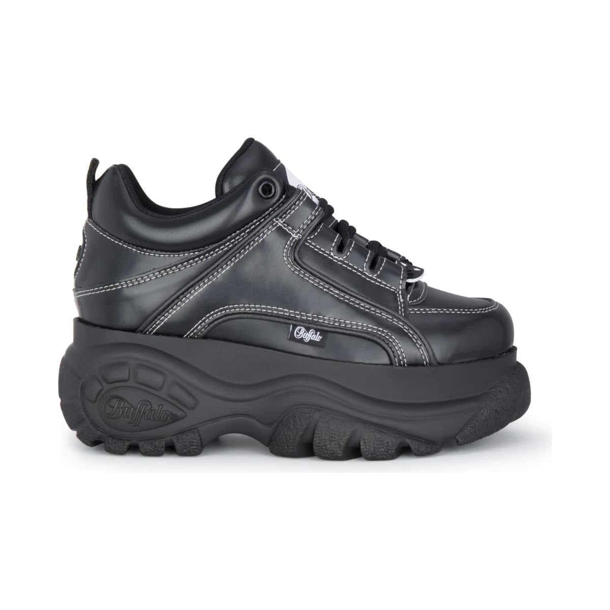 Buffalo Buffalo Vegan Platform Chunky Lace-Up Sneakers in Black