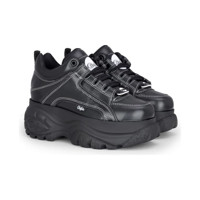 Buffalo Buffalo Women's 1339-14 Platform Chunky Lace-Up Sneakers Vegan Box Leather in Black - 2