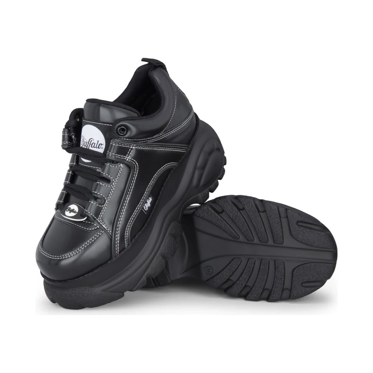 Buffalo Buffalo Women's 1339-14 Platform Chunky Lace-Up Sneakers Vegan Box Leather in Black - 4