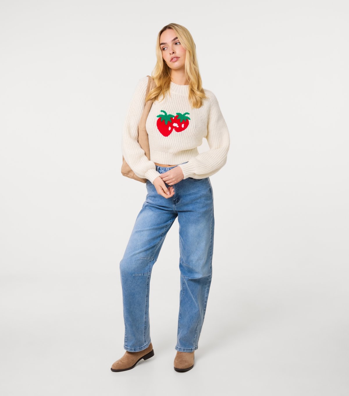 Pink Vanilla Women's Off White Strawberry Knit Jumper Pink Vanilla New Look - 2