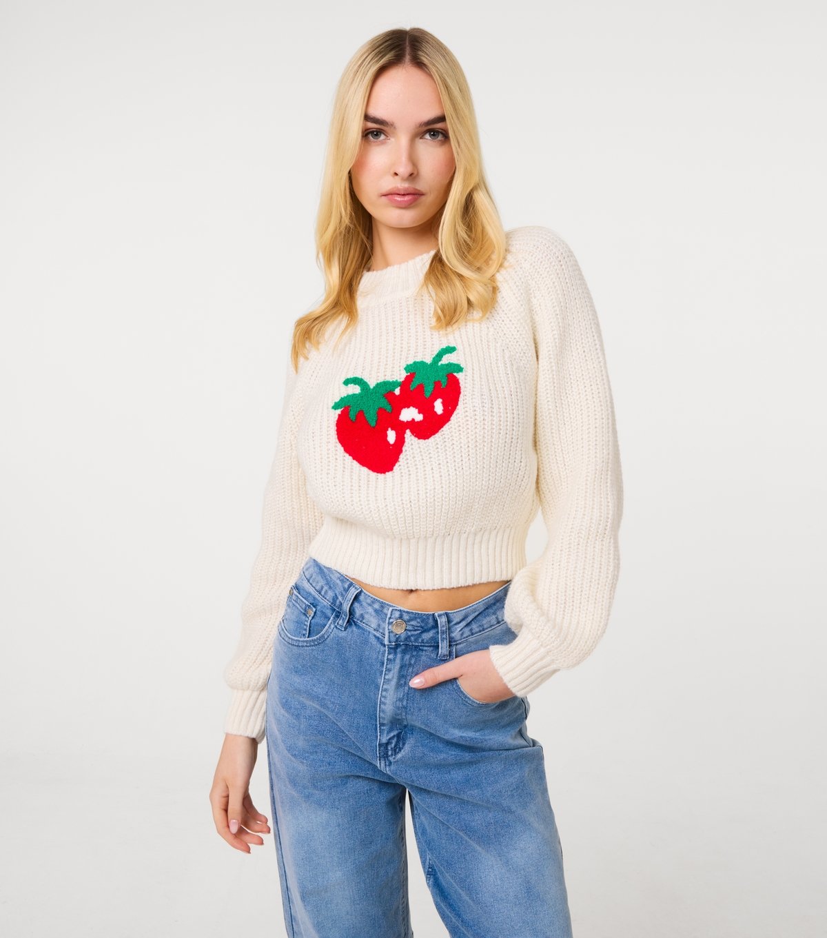 Pink Vanilla Women's Off White Strawberry Knit Jumper Pink Vanilla New Look - 3