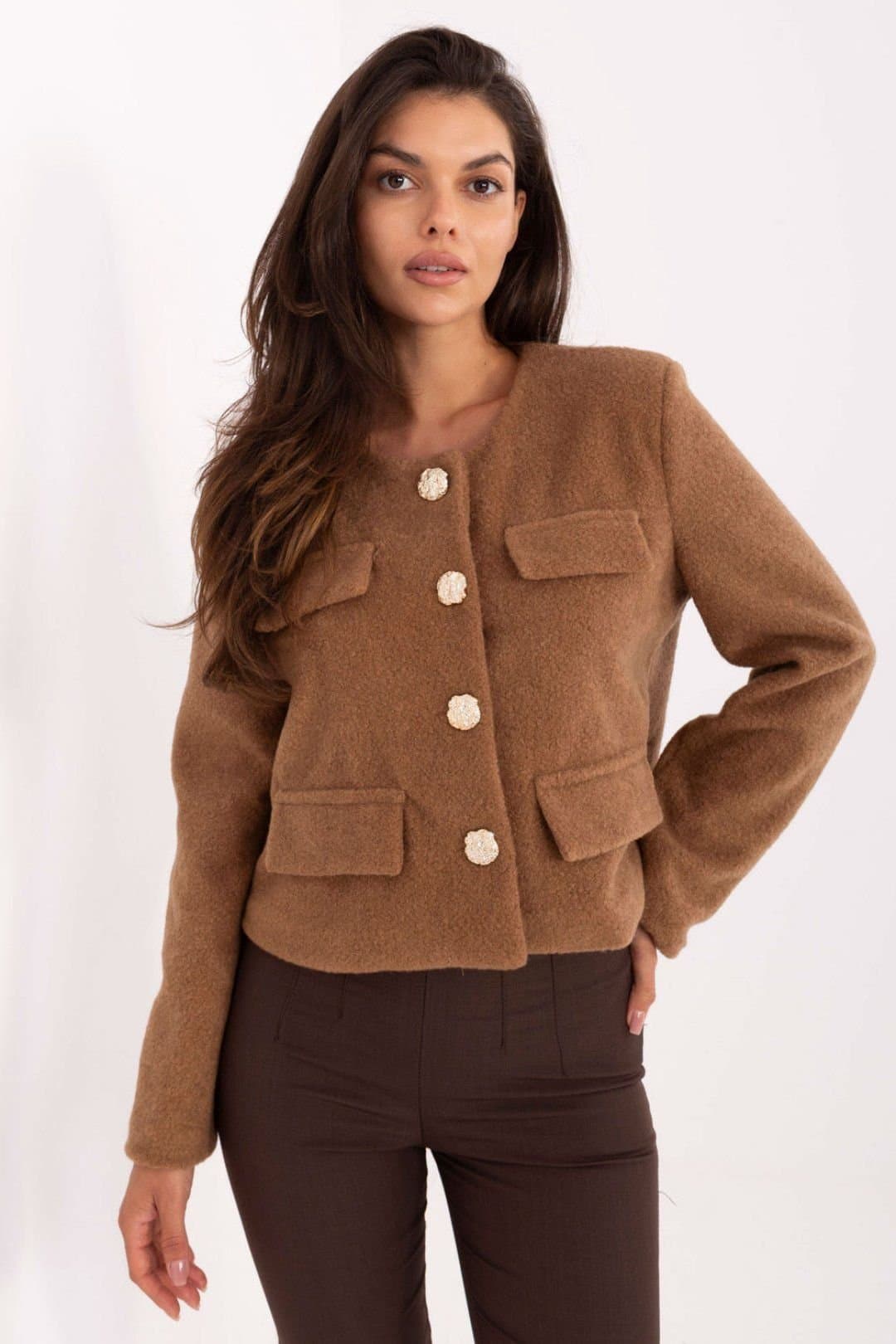 Love Lace Love Lace Women's Elegant Short Cut Polyester Jacket in Brown