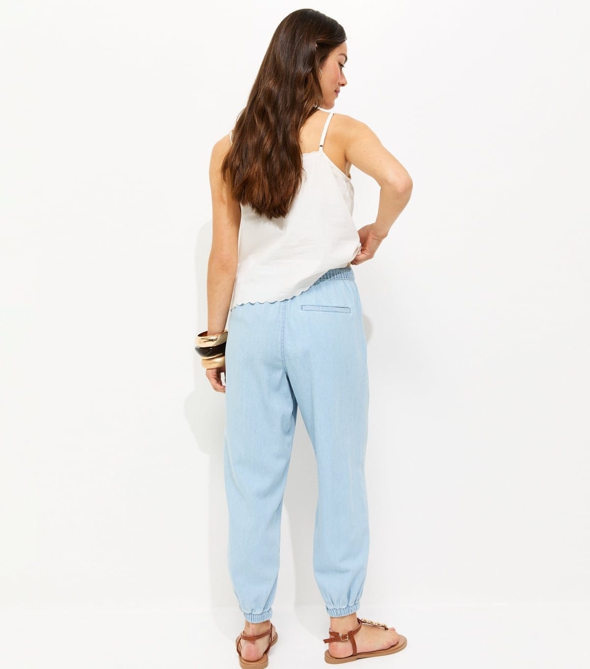 New Look Women's Petite Light Blue Cuffed Ankle Denim Cargo Trousers New Look - 4