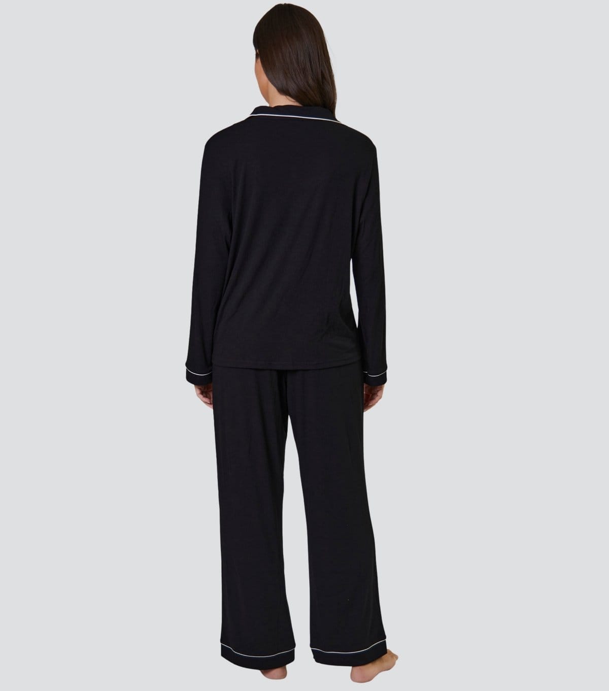 Loungeable Women's Black Ribbed Shirt and Trousers Pyjama Set Loungeable New Look - 4