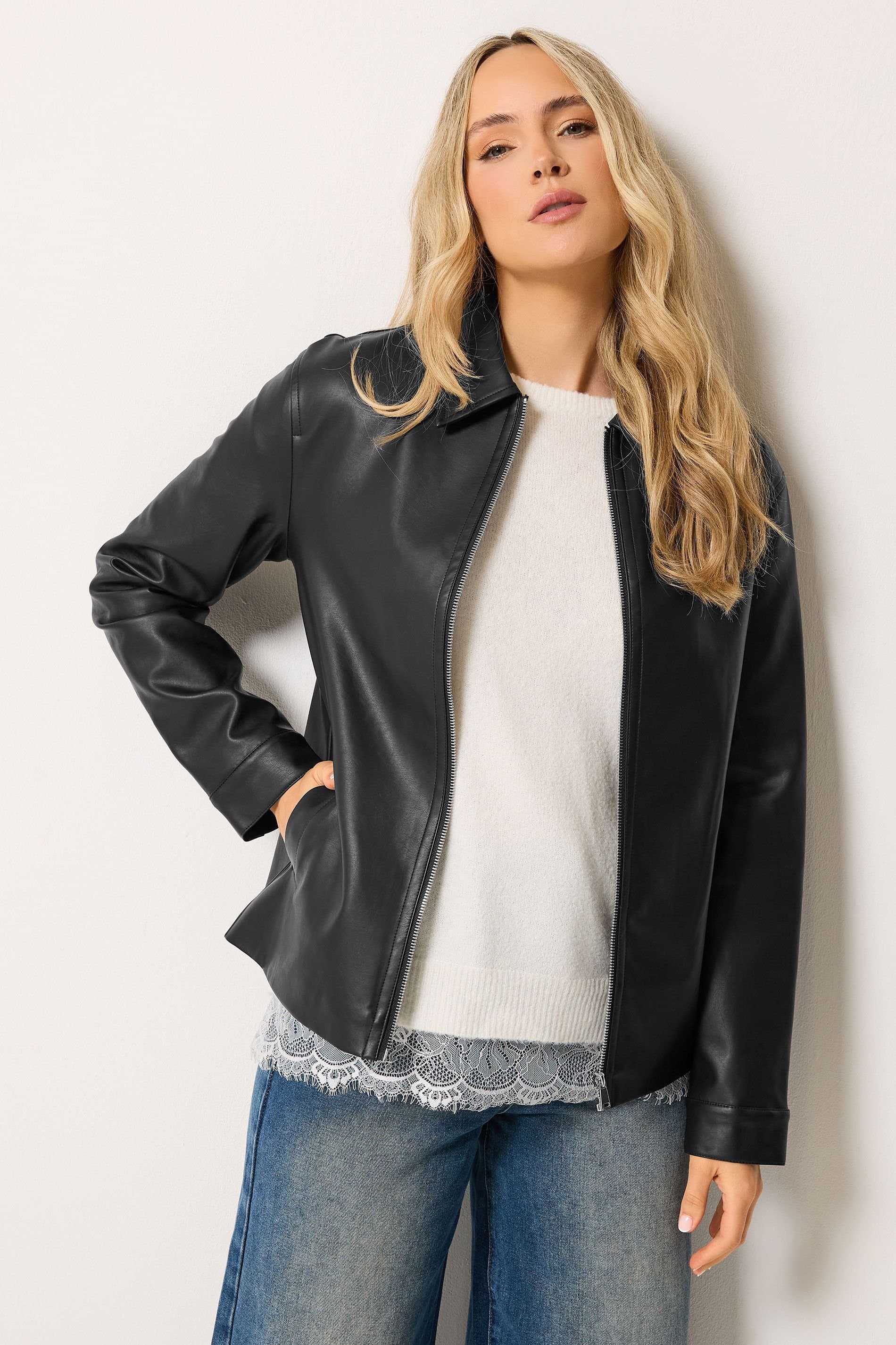 Long Tall Sally Long Tall Sally Women's Tall Faux Leather Zip Jacket in Black