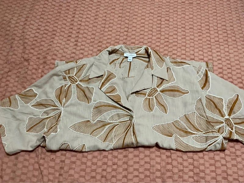 Topshop Topshop resort shirt in natural floral stitch (part of a set)