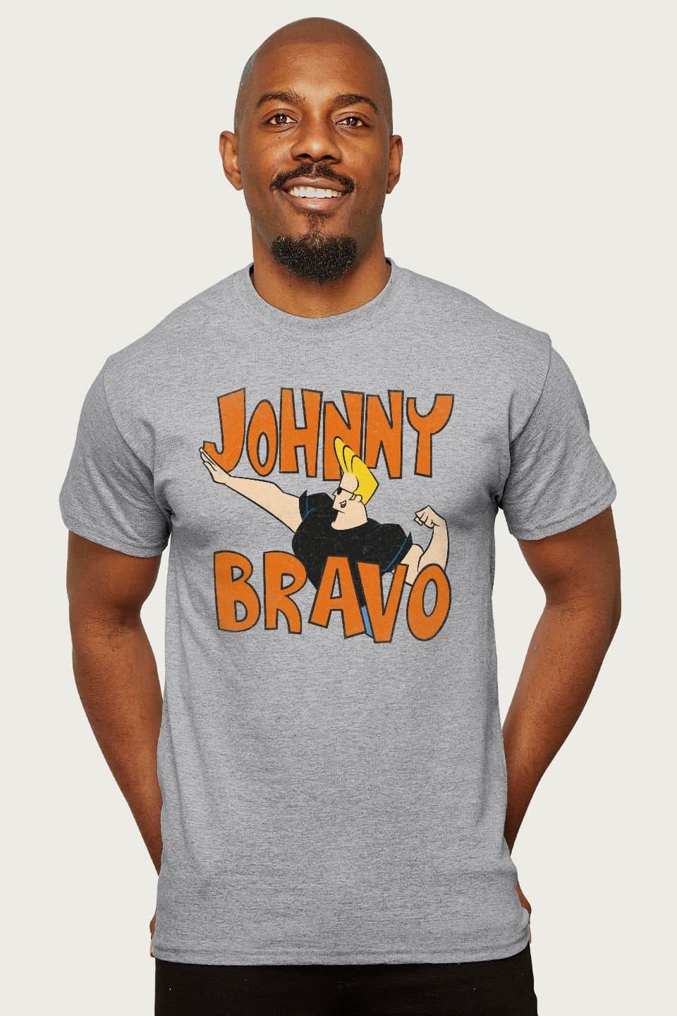 Johnny Bravo Johnny Bravo Men's Side Pose Logo T-Shirt in Mid Grey
