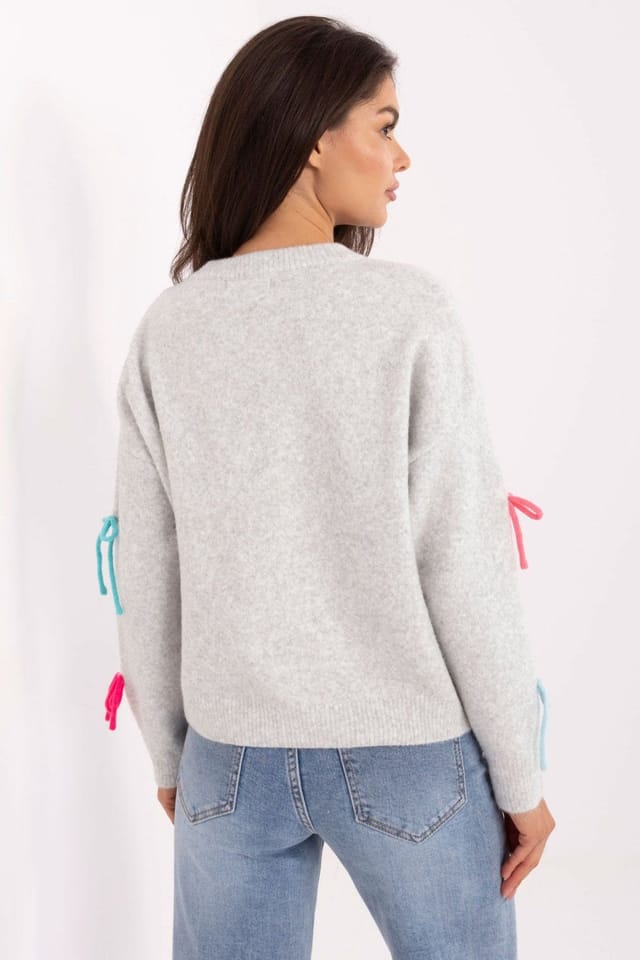 Love Lace Love Lace Women's Casual Long Sleeve Sweater With Bow Detail in Grey - 3
