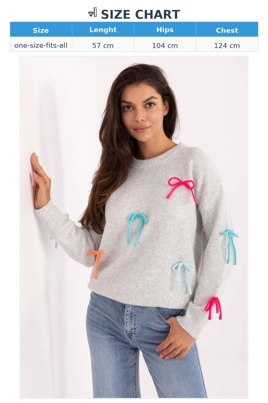 Love Lace Love Lace Women's Casual Long Sleeve Sweater With Bow Detail in Grey - 4