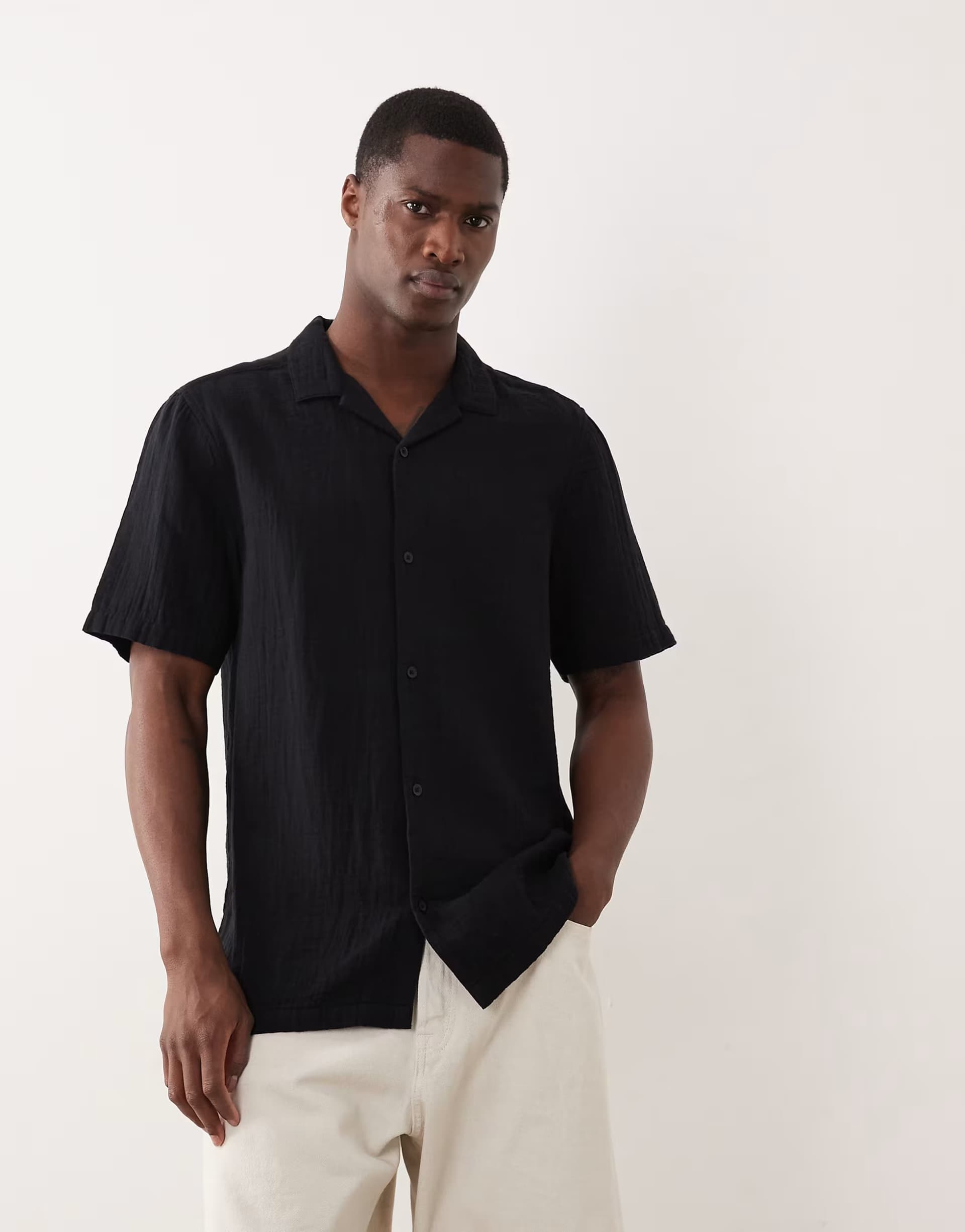 ASOS New Look textured short sleeve shirt in black