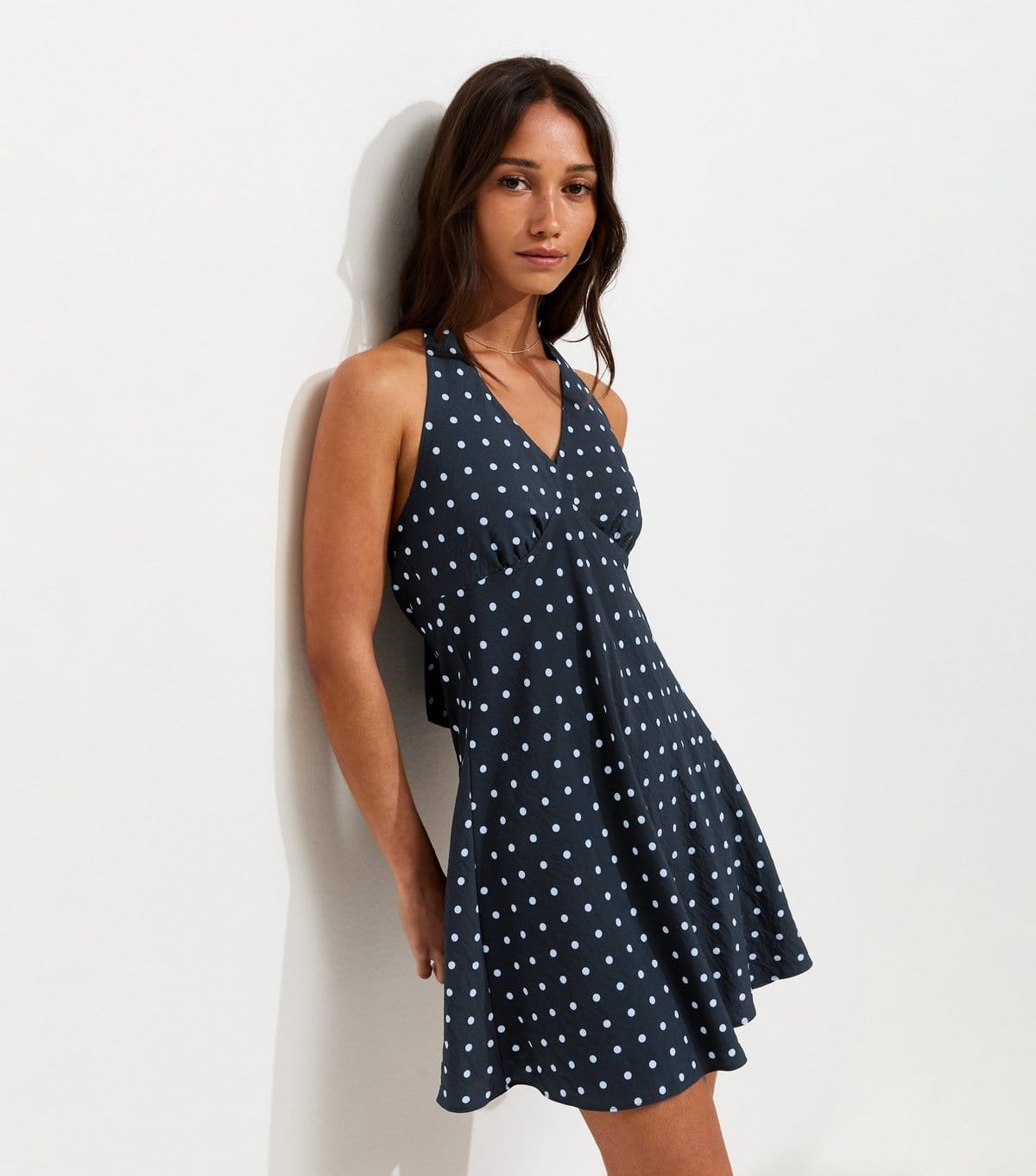 New Look Blue Polka Dot Halter Neck Mini Dress