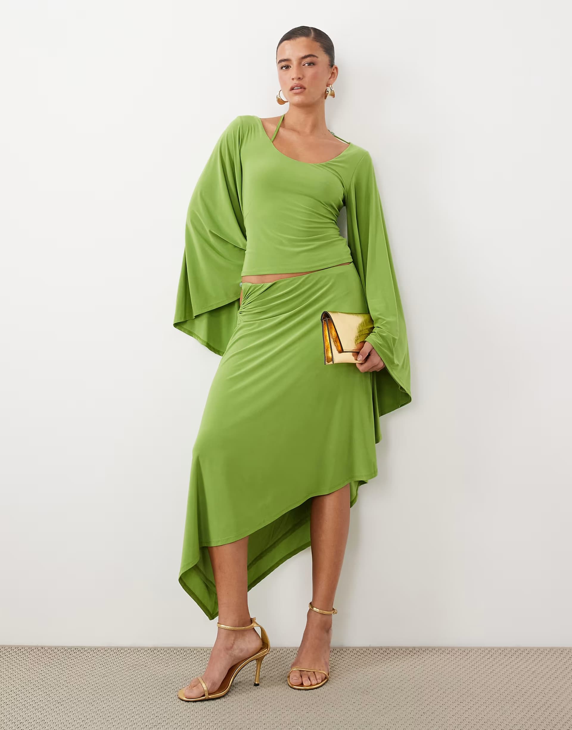 ASOS ASOS DESIGN co-ord beaded kimono sleeve top in green