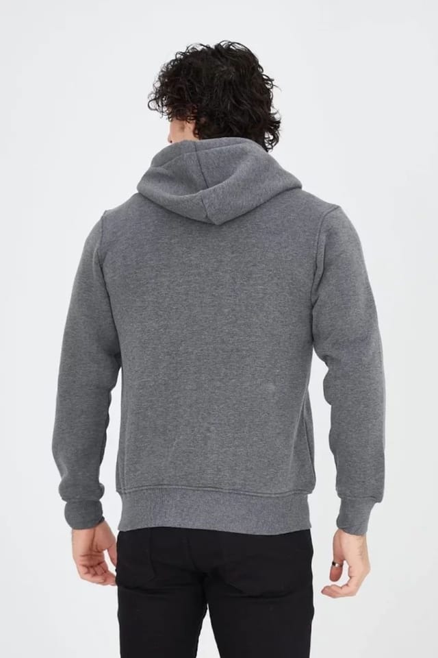 Janes Janes Men's Hooded Zip-Up Fleece Sweatshirt with Pocket in Dark Grey - 2