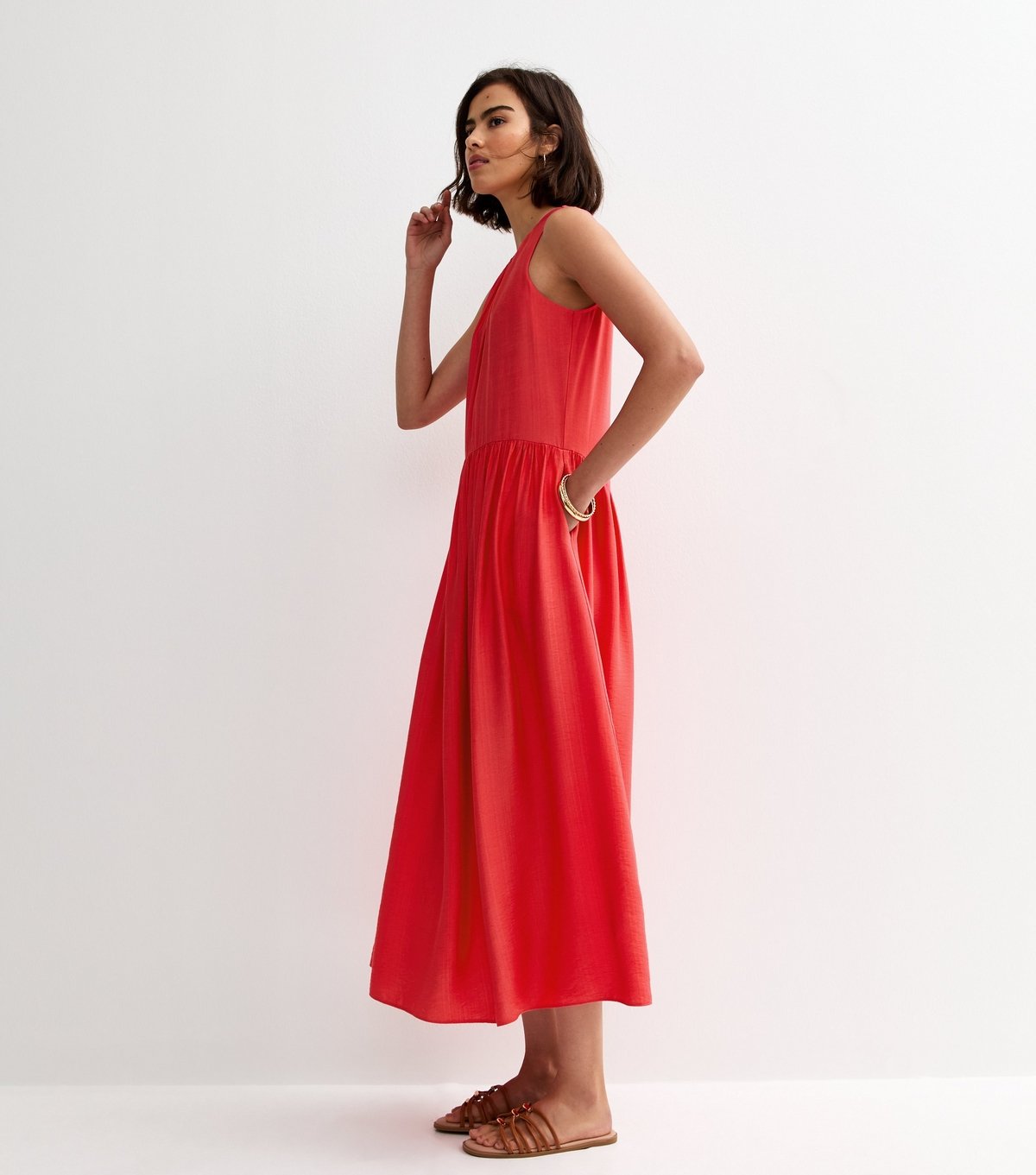 New Look Women's Coral Pink Drop Waist Sleeveless Midi Dress New Look - 2