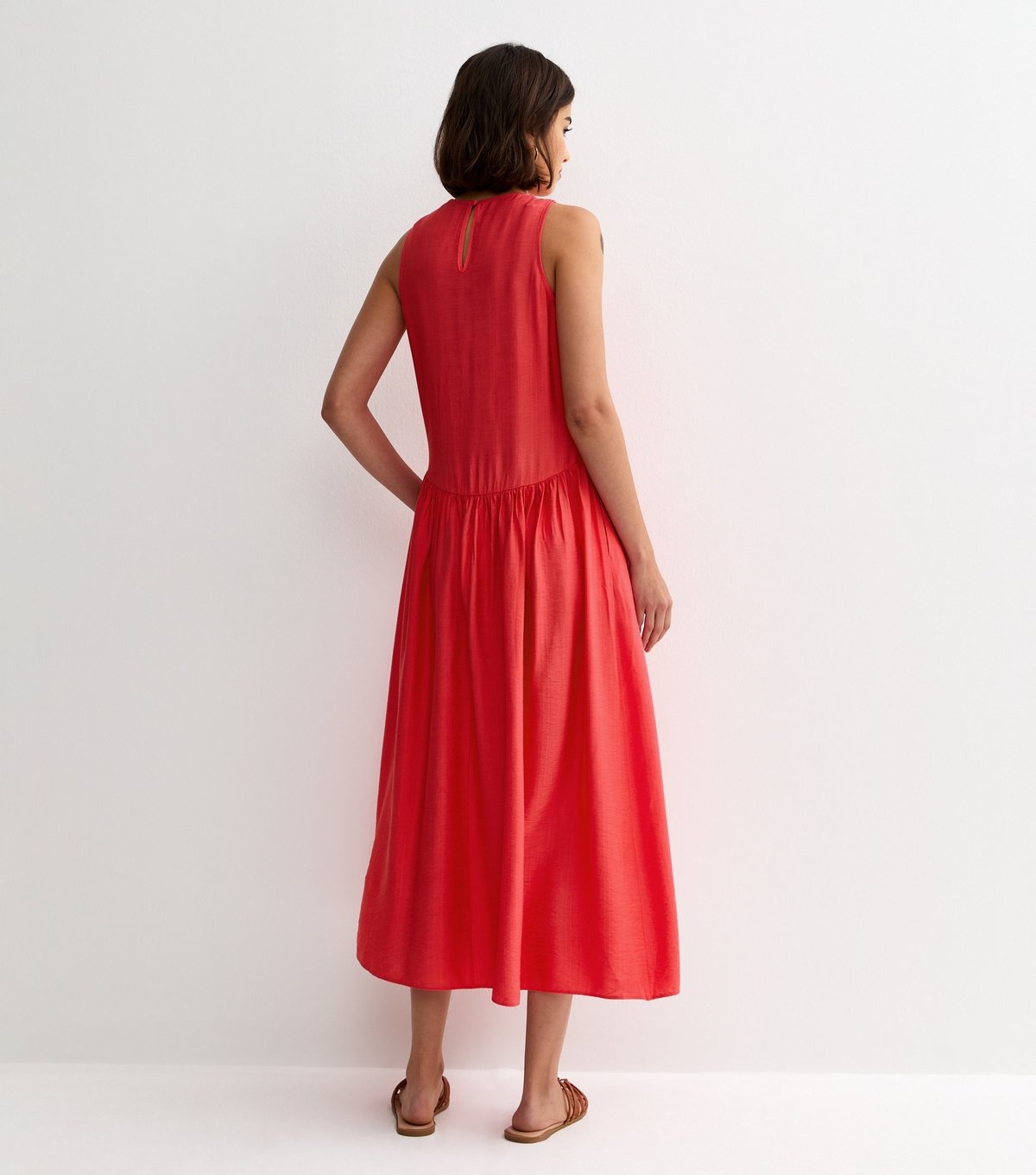 New Look Women's Coral Pink Drop Waist Sleeveless Midi Dress New Look - 4