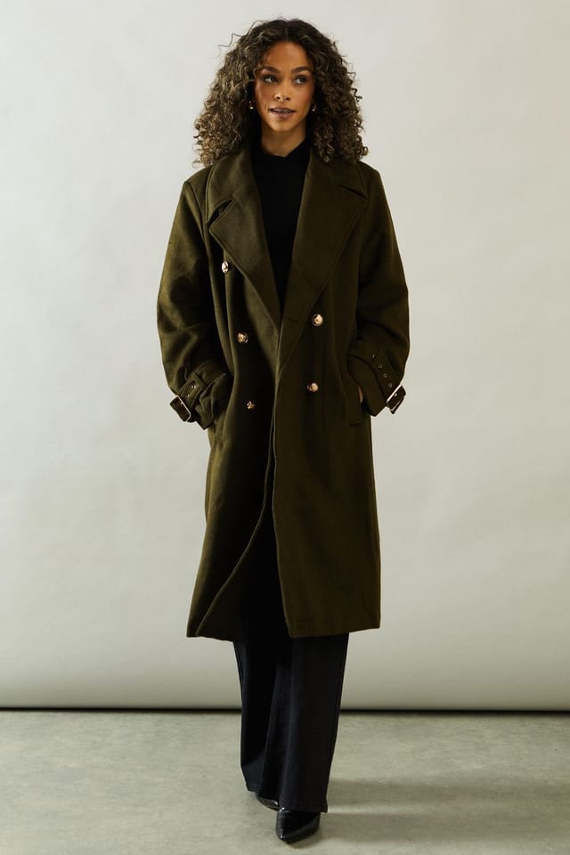 Wallis Wallis Women's Buckle Detail Double Breasted Coat in Khaki - 2