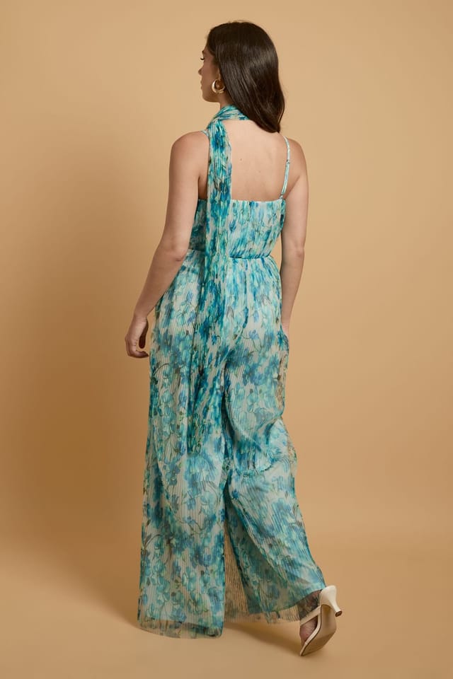 Oasis Oasis Women's Corset Detail Pleated Mesh Jumpsuit in Blue - 3