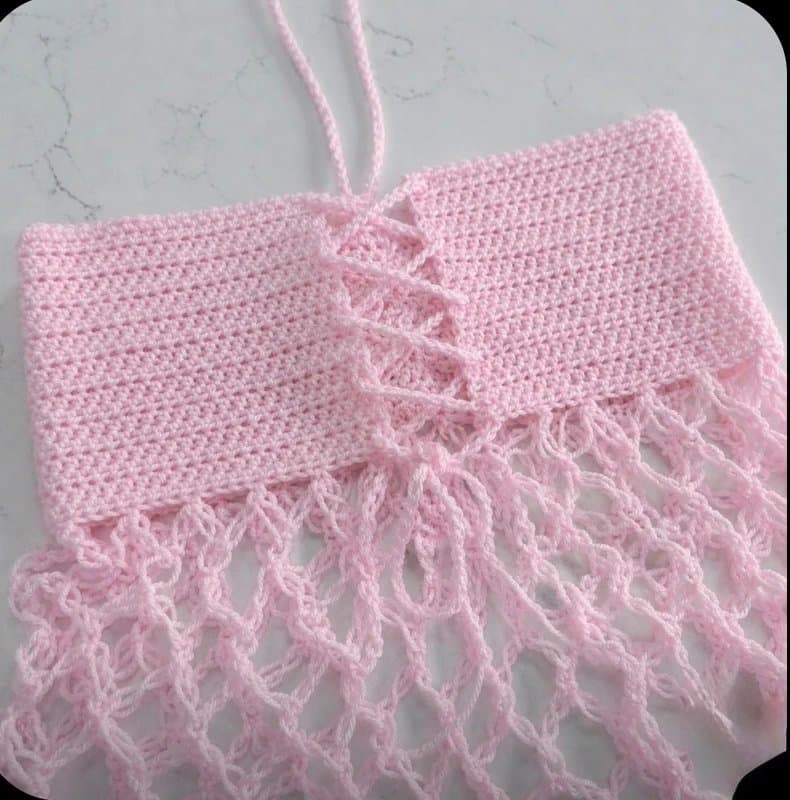 Summer Crochet Top Baby Pink Halter Neck Hibiscus Corset Summer UK 6 Beach