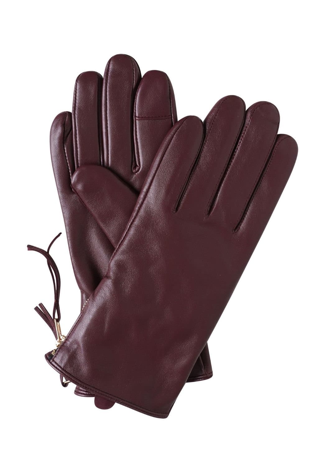Barneys Originals Barneys Originals Burgundy Leather Gloves for Women