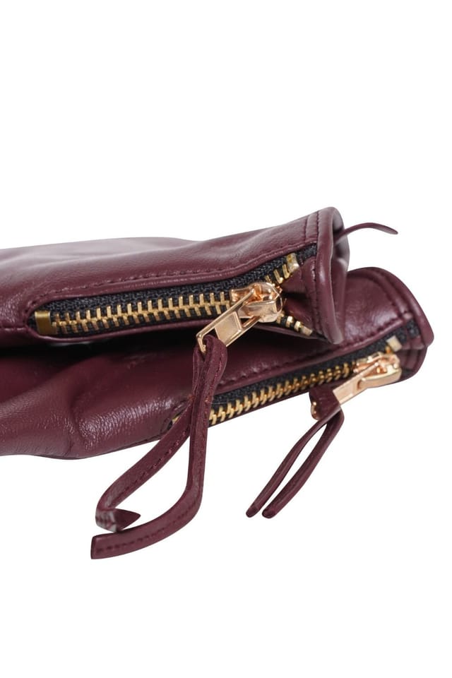 Barneys Originals Barneys Originals Women's Burgundy Leather Gloves - 2