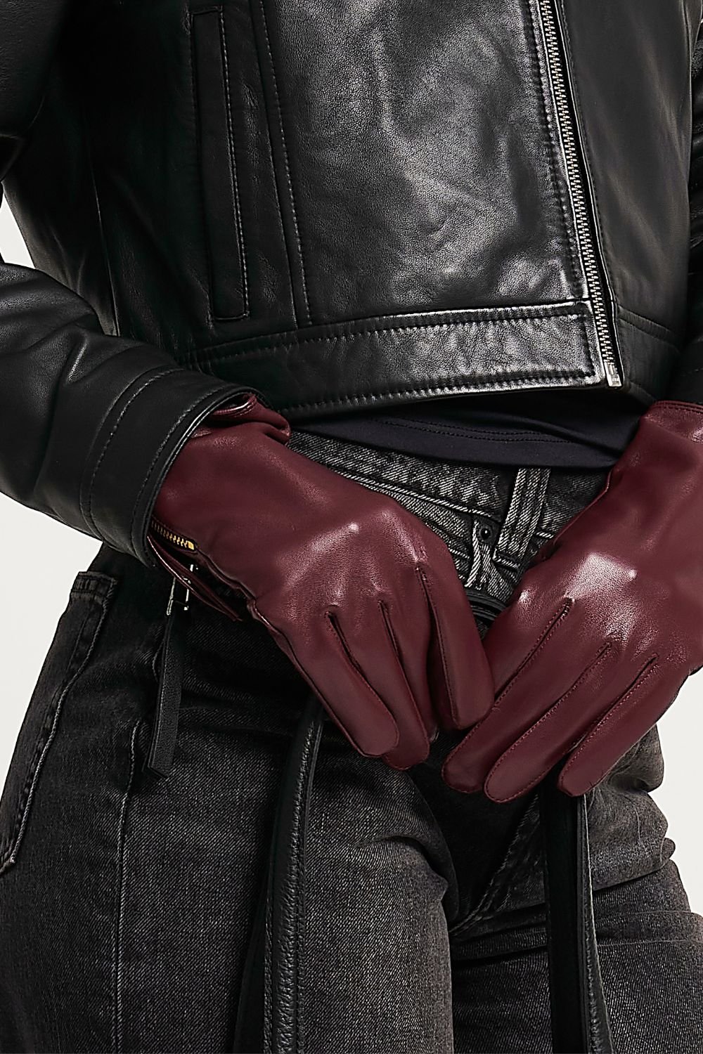 Barneys Originals Barneys Originals Women's Burgundy Leather Gloves - 3