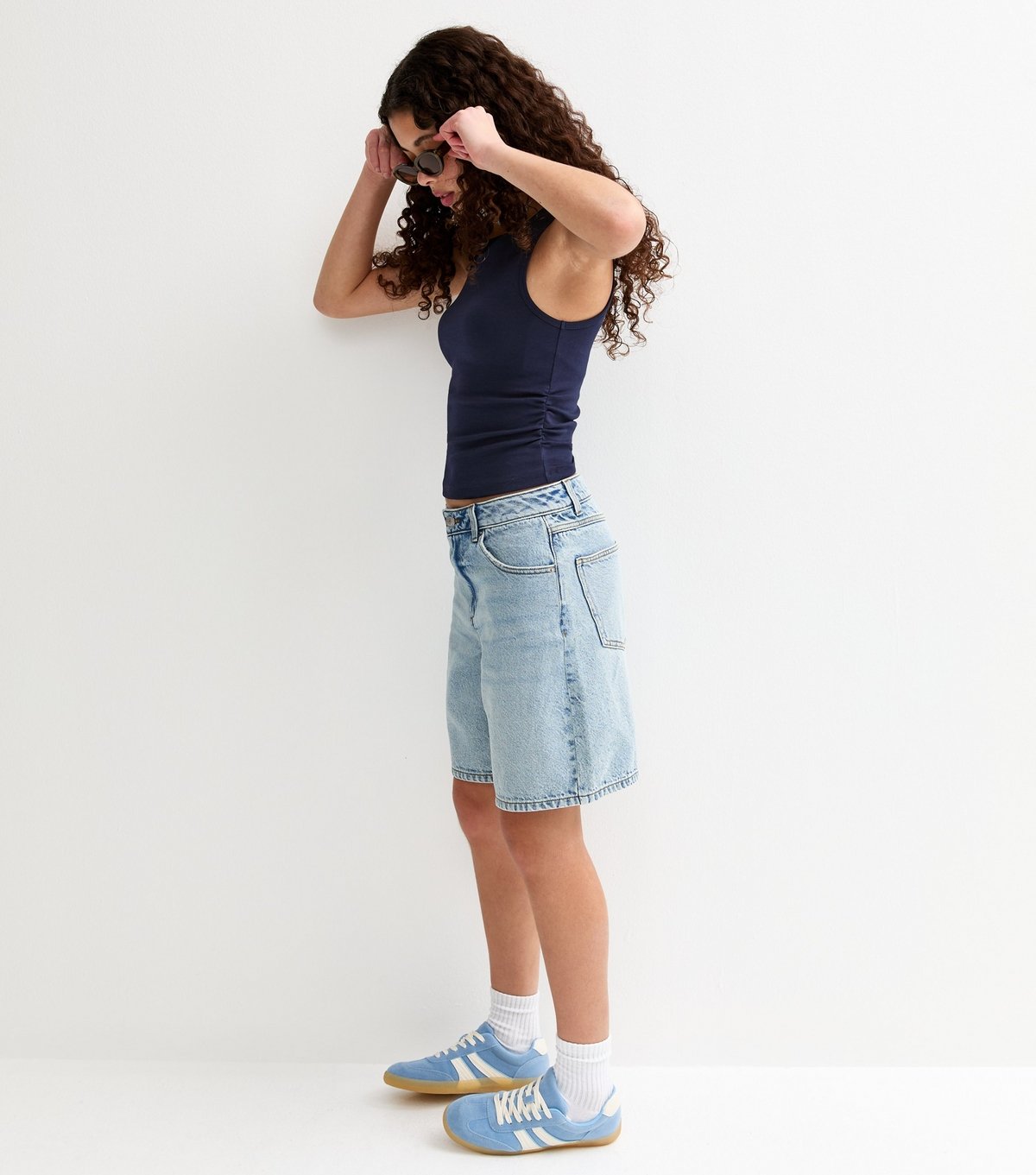 New Look Girls' Navy Ruched Side Racer Vest Top New Look - 4