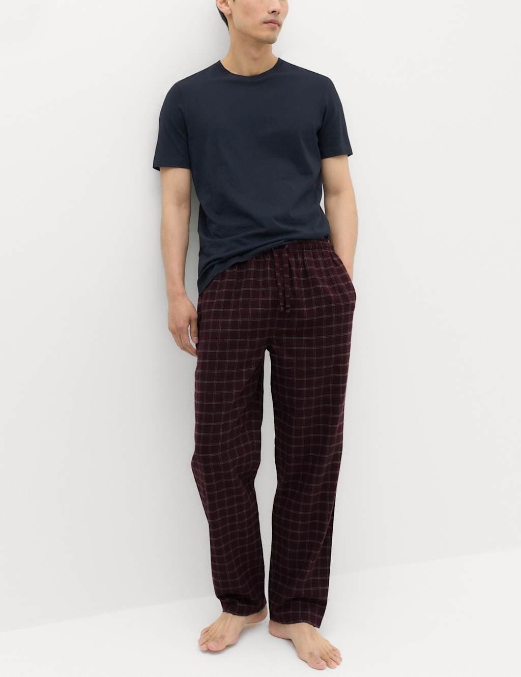 Marks & Spencer M&S 2 Pack Brushed Cotton Pyjama Bottoms Burgundy Mix