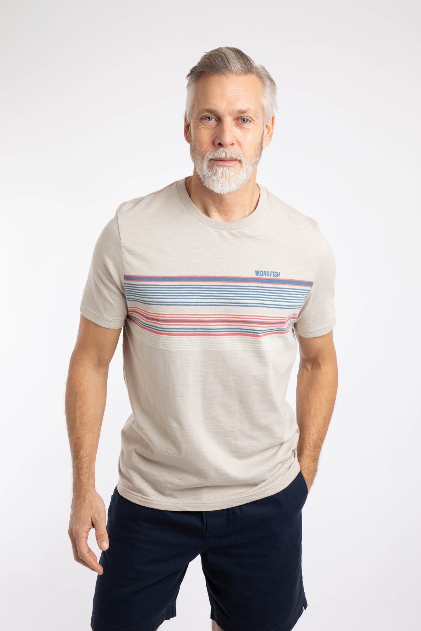Weird Fish Weird Fish Men's Cody Printed Stripe T-Shirt in Cream