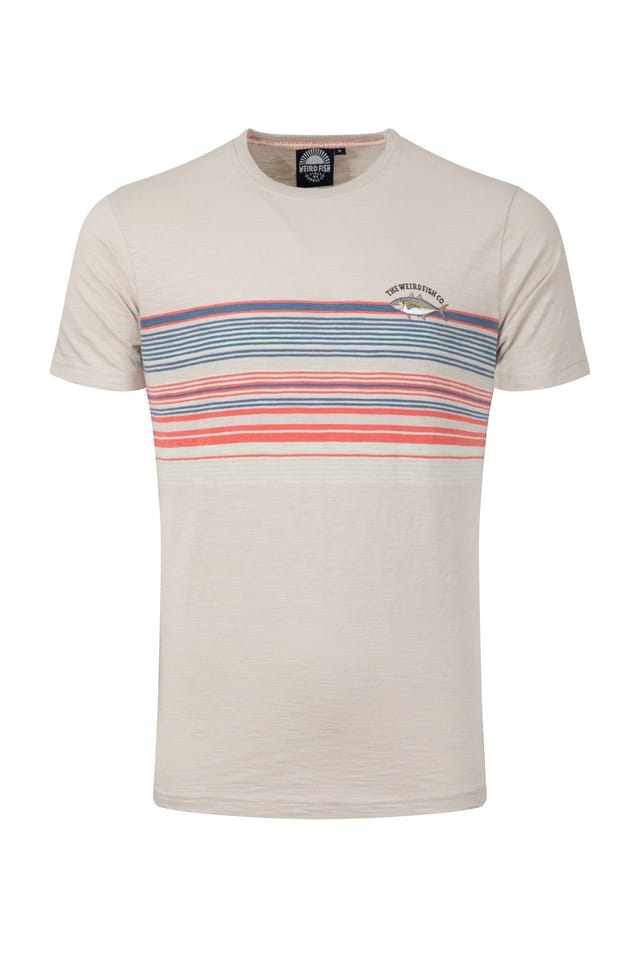 Weird Fish Weird Fish Men's Cody Printed Stripe T-Shirt in Cream - 2