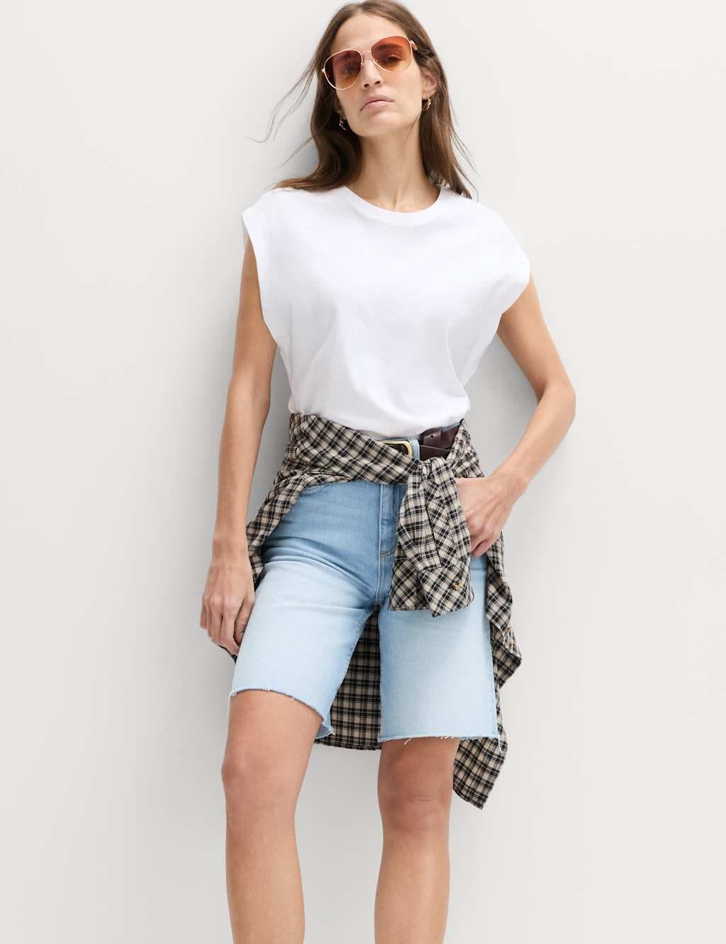 Marks & Spencer M&S Light Indigo Cotton High Waist Bermuda Shorts
