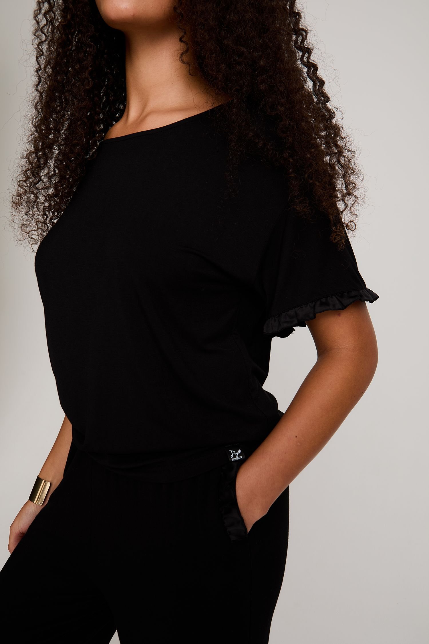 Pretty You London Pretty You London Women's Bamboo Frill Tee Trouser Set in Black - 2