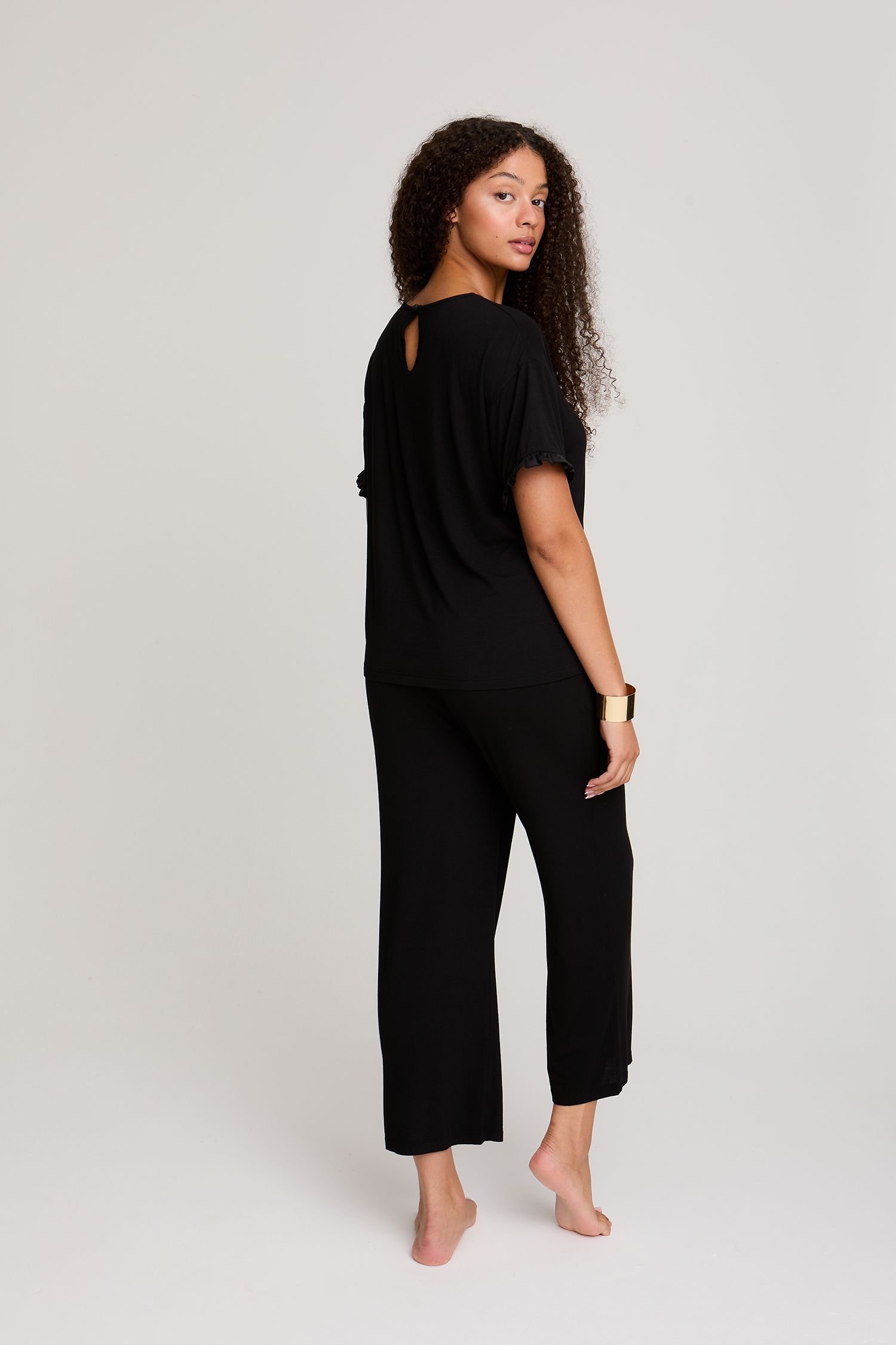 Pretty You London Pretty You London Women's Bamboo Frill Tee Trouser Set in Black - 3