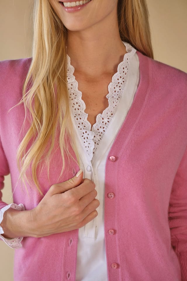 Pure Collection Pure Collection Women's Cashmere V Neck Cardigan in Pink - 2