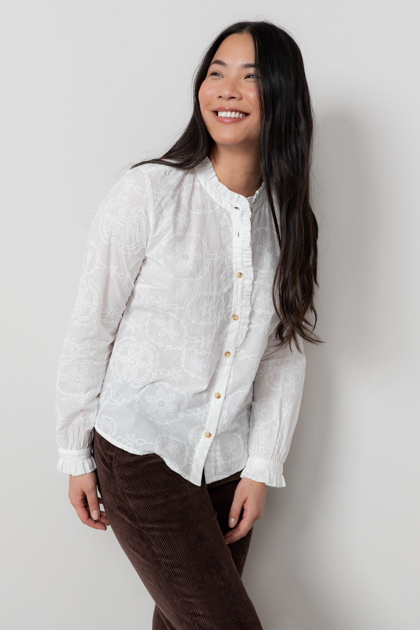 Lily & Me Lily & Me Women's Rachel Emroidered Cotton Long Sleeve Blouse in White - 2