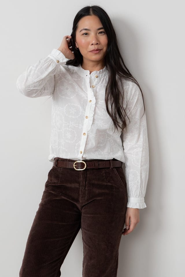 Lily & Me Lily & Me Women's Rachel Emroidered Cotton Long Sleeve Blouse in White - 2