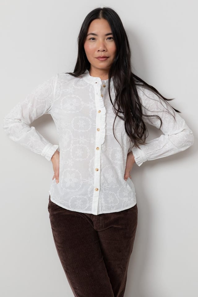 Lily & Me Lily & Me Women's Rachel Emroidered Cotton Long Sleeve Blouse in White - 3