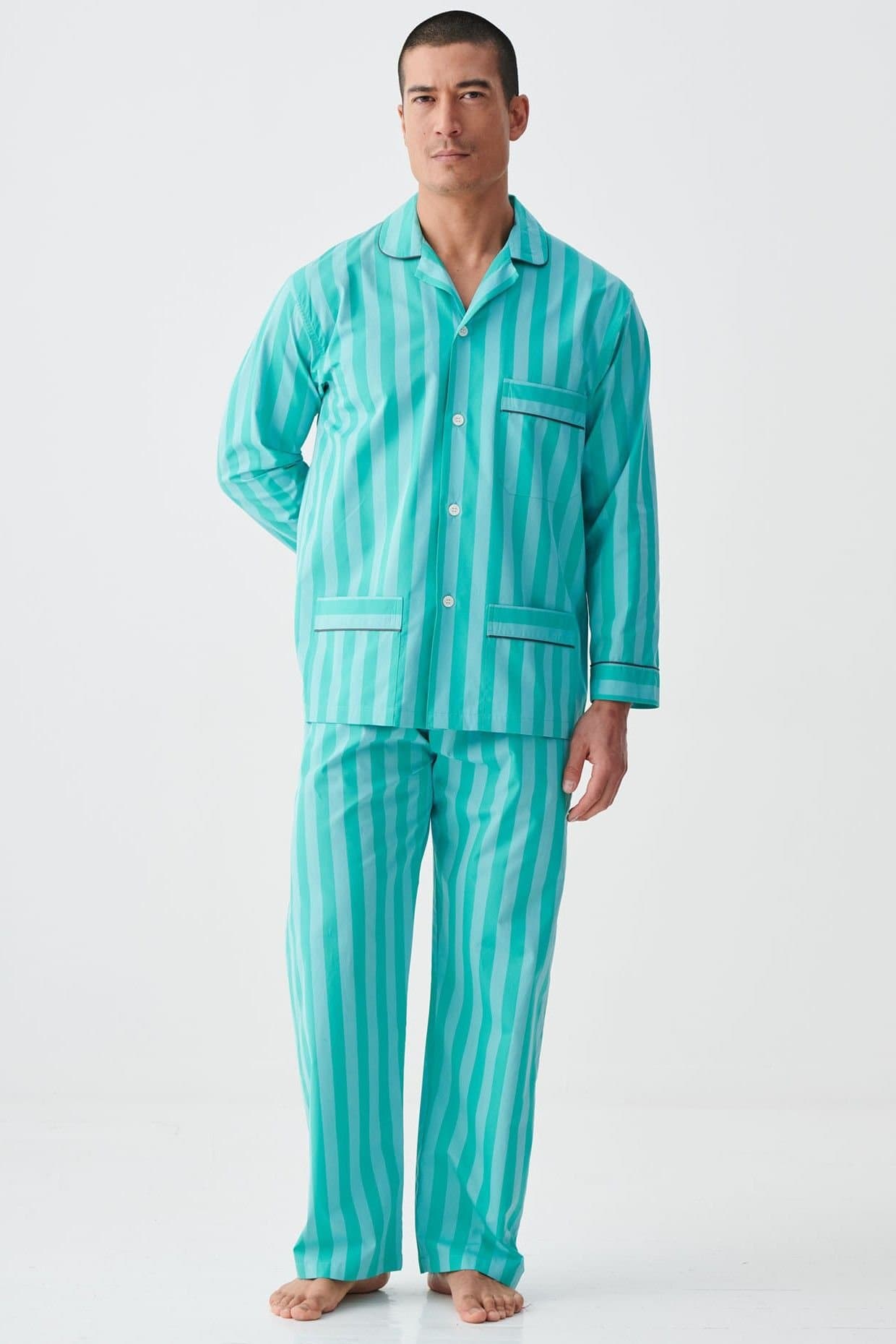 British Boxers British Boxers Men's "New York Turquoise Stripe" Crisp Cotton Pyjama Set
