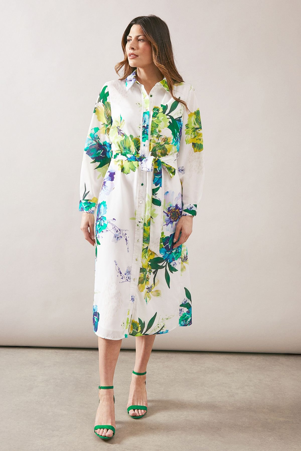 Wallis Wallis Women's Premium Floral Belted Shirt Dress in Ivory - 2