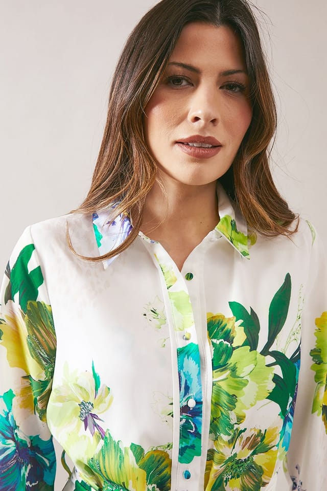 Wallis Wallis Women's Premium Floral Belted Shirt Dress in Ivory - 2