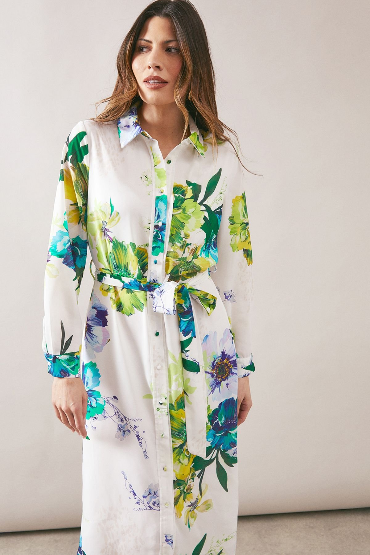 Wallis Wallis Women's Premium Floral Belted Shirt Dress in Ivory - 4